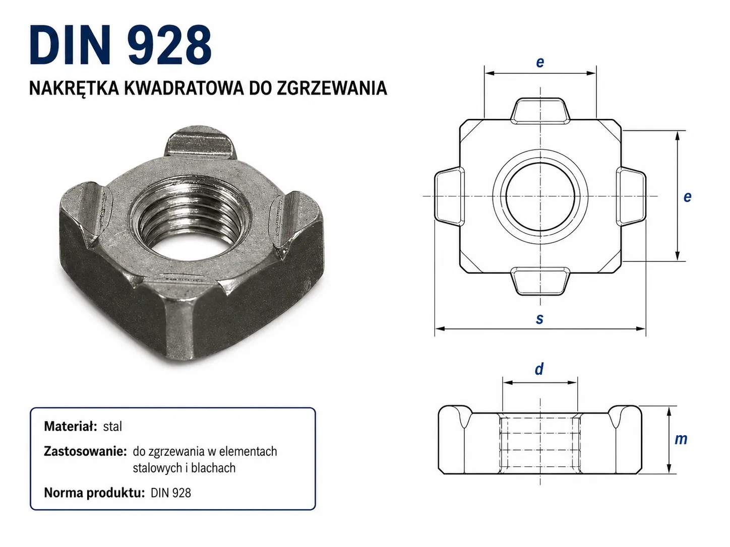 DIN 928 – nakrętka do zgrzewania kwadratowa