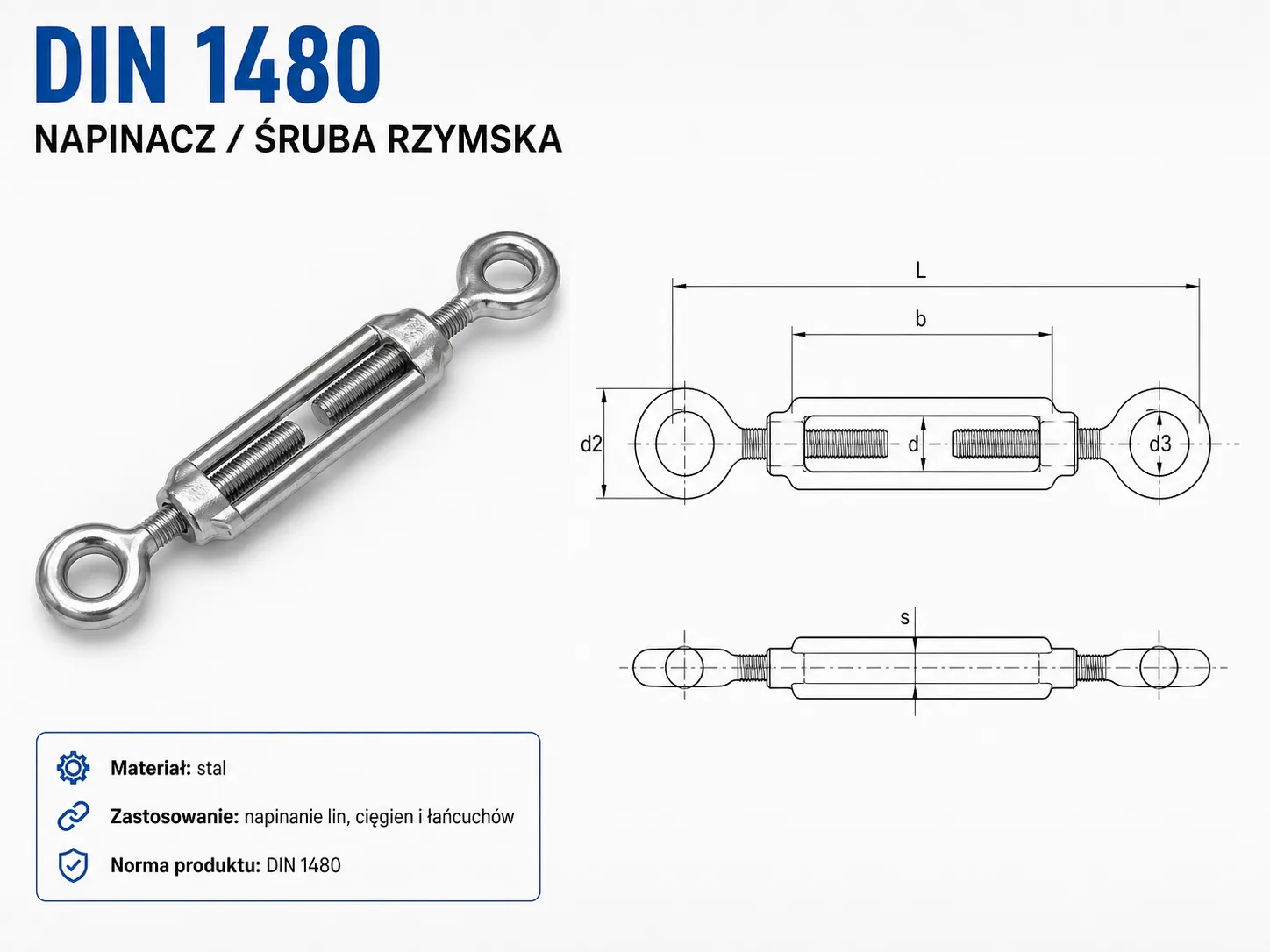 DIN 1480 – napinacz / śruba rzymska